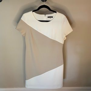 EUC Tommy Hilfiger Short Sleeve White and Cream Colorblock Dress Size 10